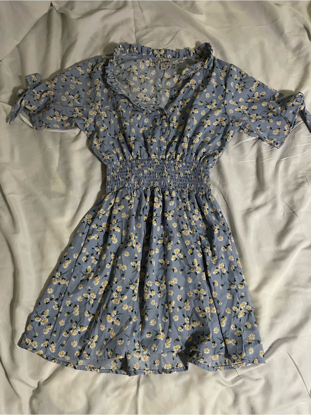 J for Justify Light Blue Daisy Print Smocked Dress